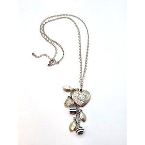 Silver Heart Pendant Necklace W/ Dangling Charms & Adjustable Chain